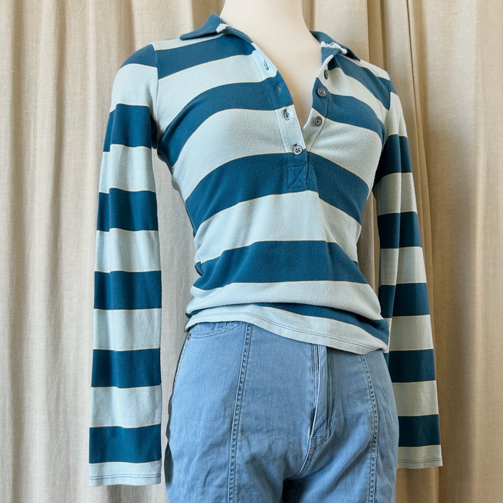 Y2K Old Navy Rugby Polo – Blue Tone Half-Button Long Sleeve